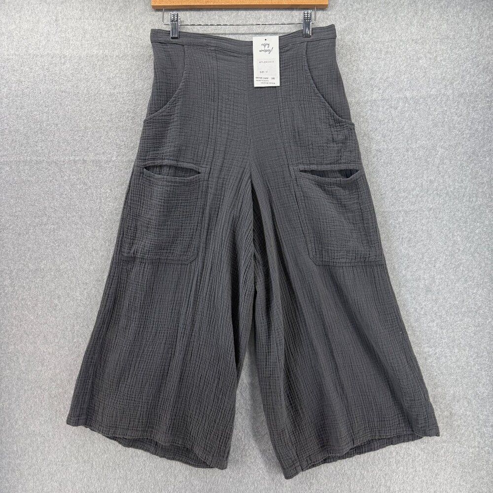 Color Me Cotton CMC Medium Wide-Leg Cropped Pants Elastic Waist Pockets Gray NWT